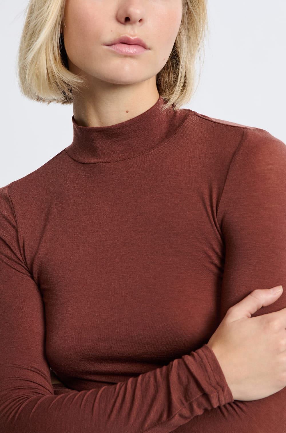 T-shirt manches longues col montant avec laine;${refinementColor}