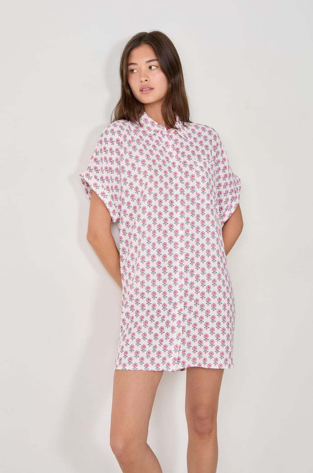Chemise de nuit à imprimés en coton;${refinementColor}