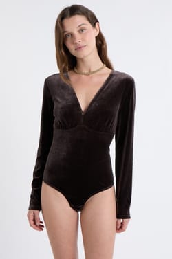 Body manches longues en velours;${refinementColor}