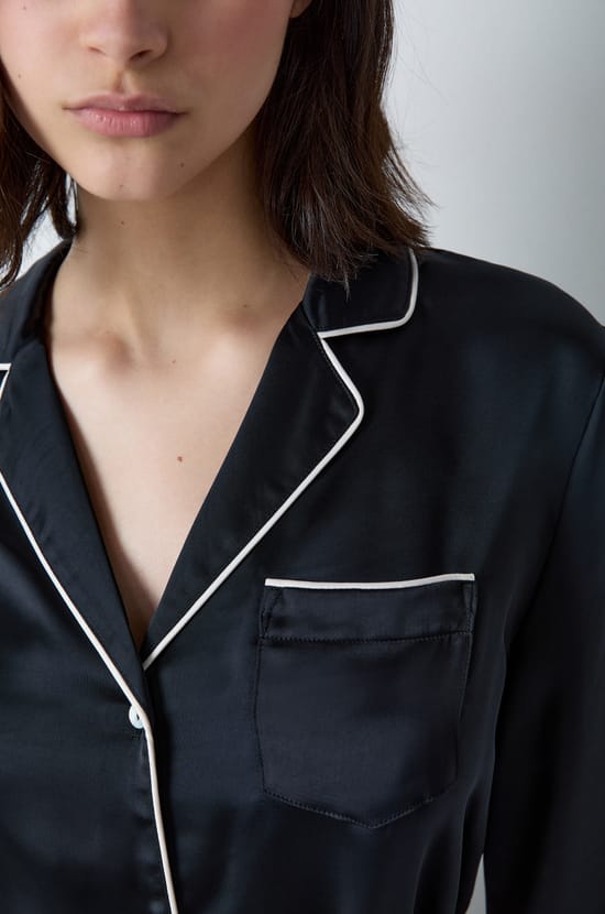 Satin Pyjama Shirt with Tie;${refinementColor}