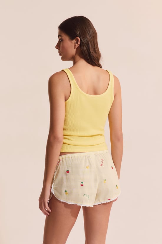 Short de pyjama vichy en coton &agrave; motifs fruits;${refinementColor}
