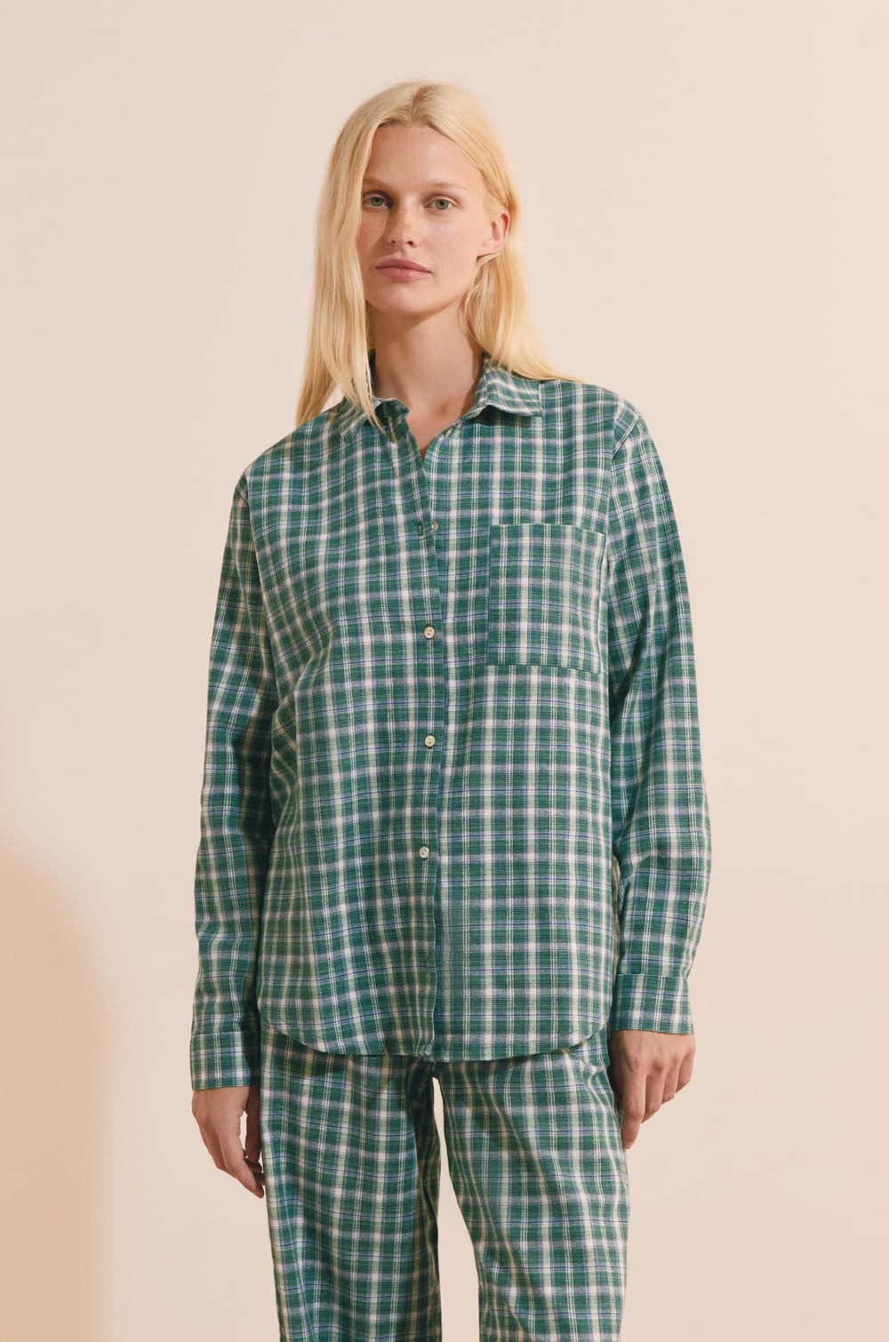 Chemise manches longues &agrave; carreaux en coton ;${refinementColor}