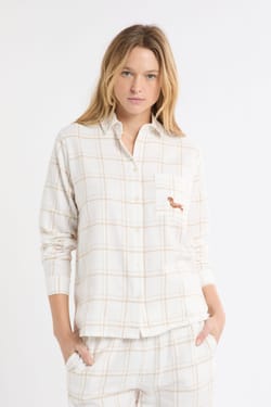 Chemise de pyjama à carreaux avec broderie teckel en coton;${refinementColor}