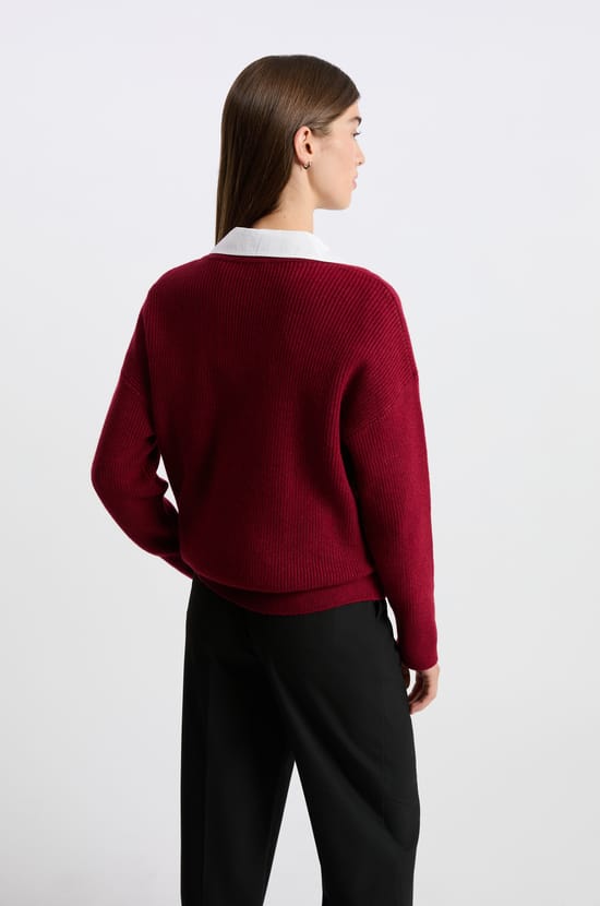 Pull col V manches longues;${refinementColor}