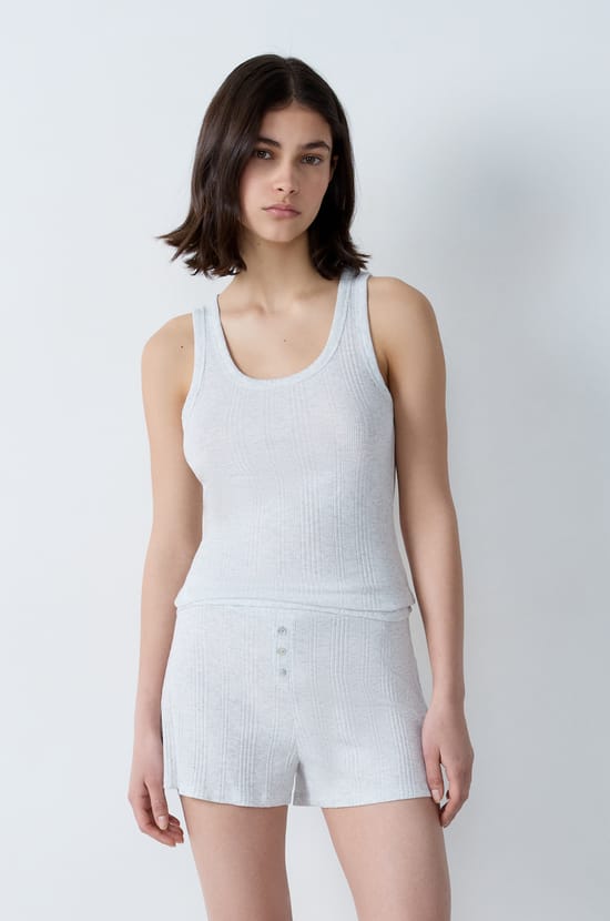 Ribbed Cotton Pajama Shorts;${refinementColor}