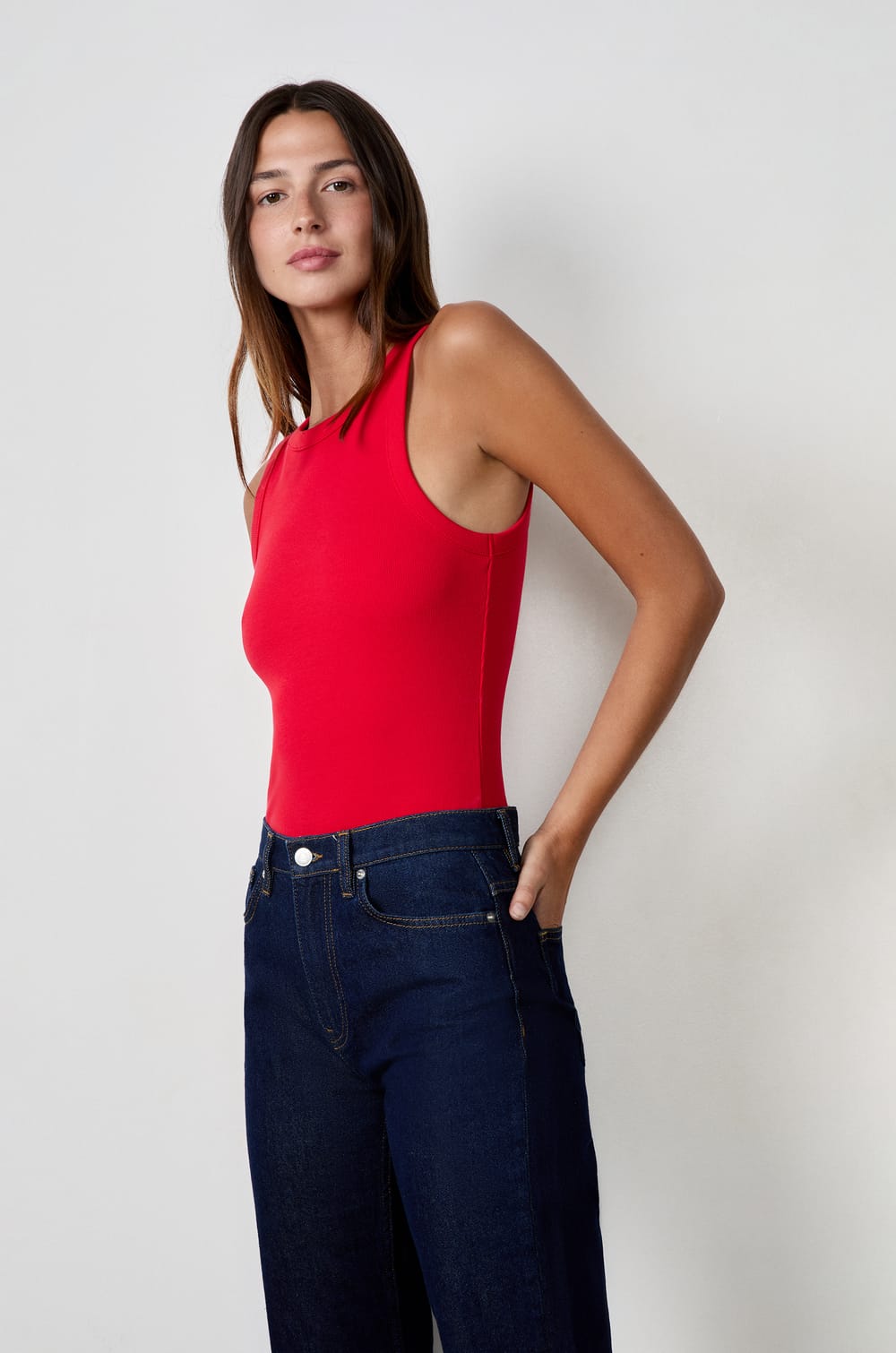 Débardeur côtelé en coton;${refinementColor}