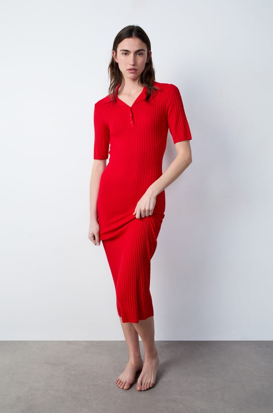 Long polo collar dress;${refinementColor}
