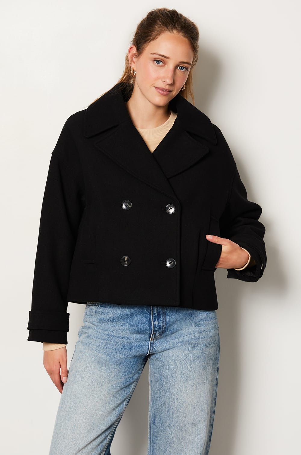 Short Buttoned Peacoat;${refinementColor}