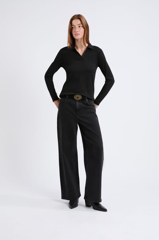 Long-sleeved V-neck T-shirt;${refinementColor}