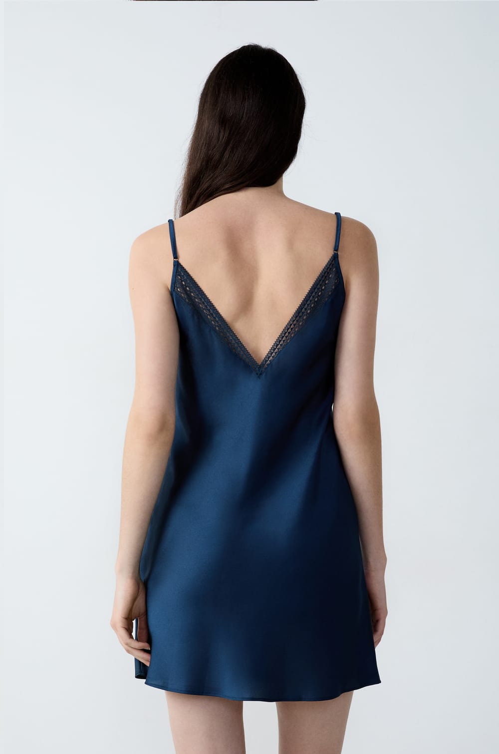 Short Satin Nightdress With Lace Details;${refinementColor}