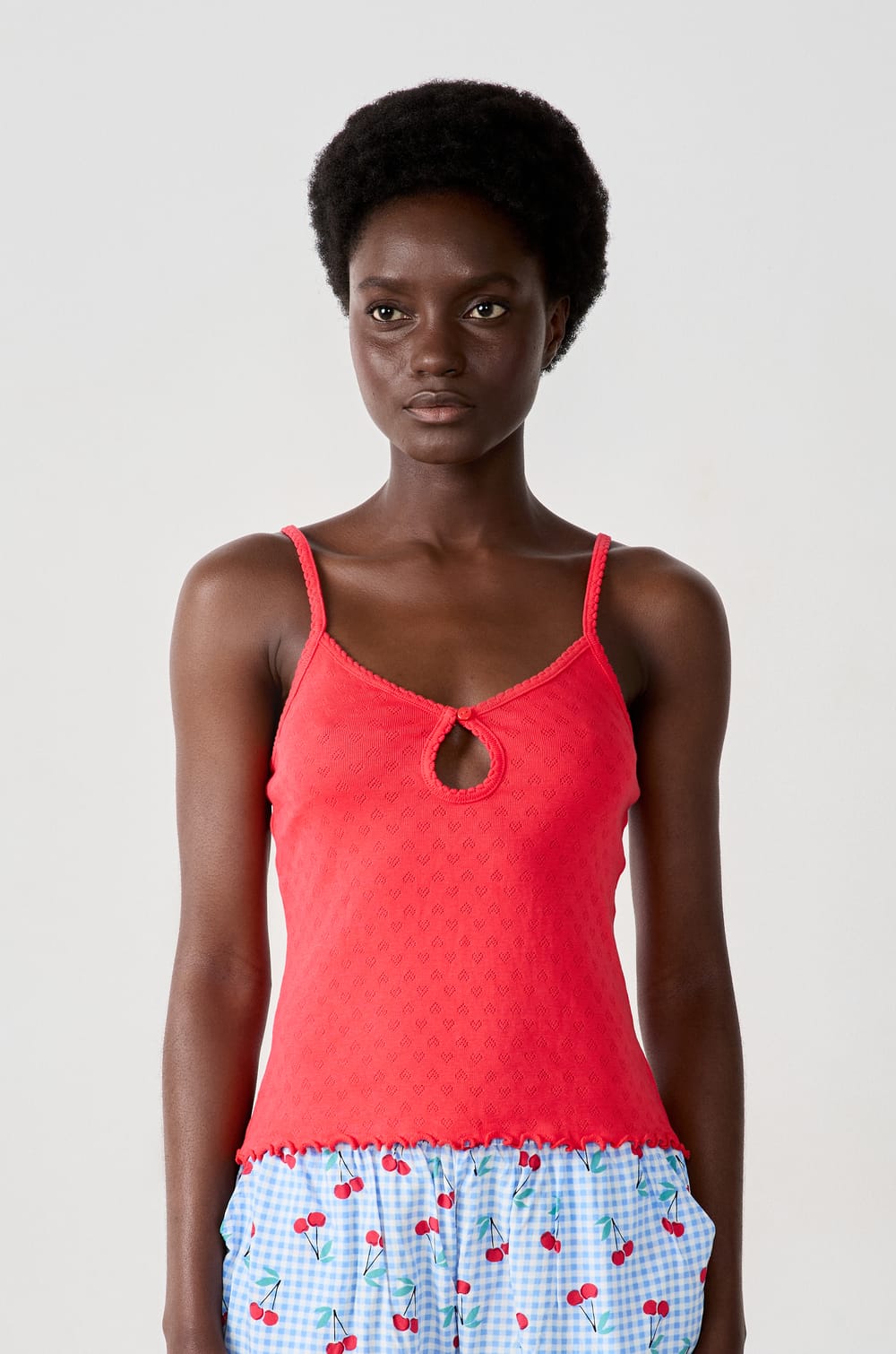 Cotton Pointelle Tank Top;${refinementColor}