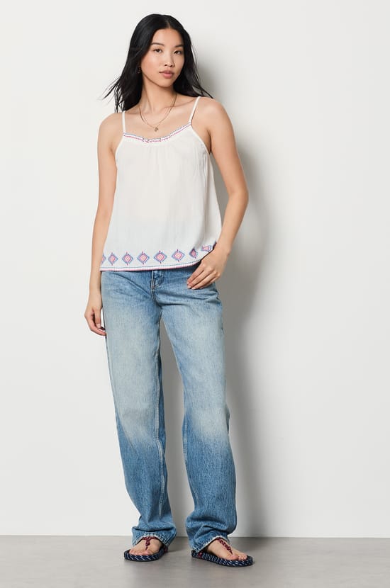 Embroidered Cotton Camisole;${refinementColor}