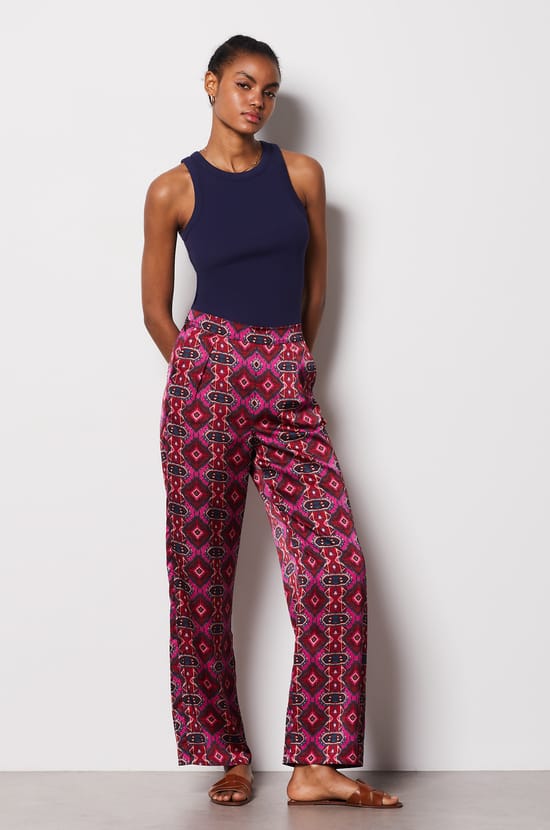 Wide Cut Trousers with Pattern;${refinementColor}