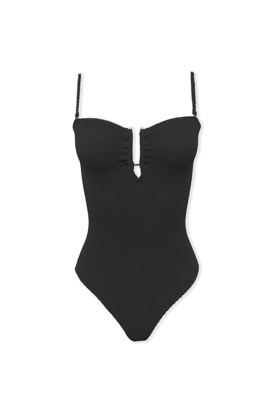 One-Piece Stretch Swimsuit with Metal Jewel;${refinementColor}