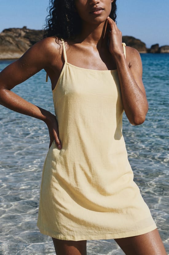 Robe &agrave; rayures et noeuds avec lin;${refinementColor}