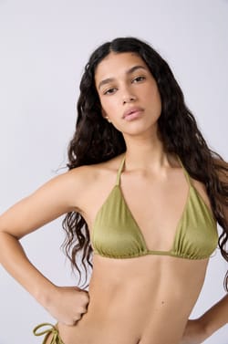 Glittery Triangle Bikini Top;${refinementColor}