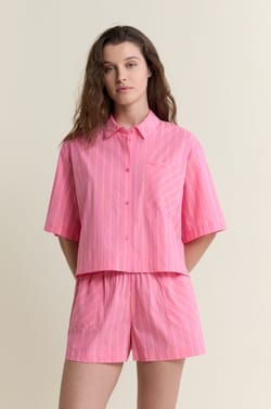 Camisa de pijama de manga corta a rayas con algod&oacute;n;${refinementColor}