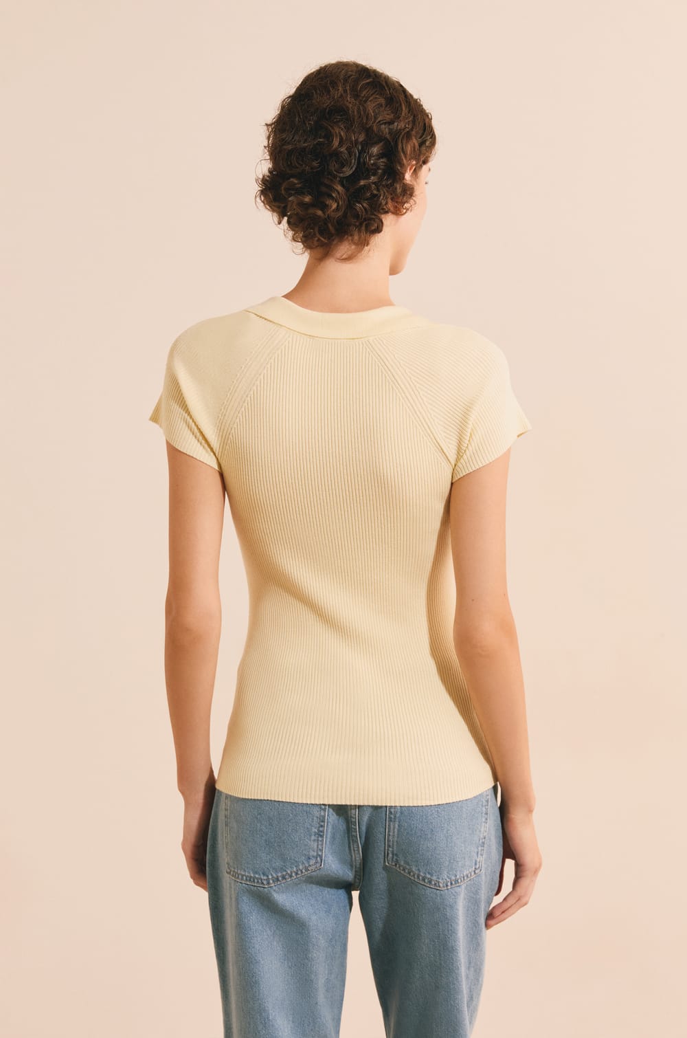 Pull manches courtes &agrave; col V;${refinementColor}