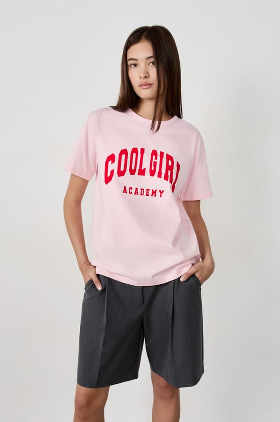 Cotton T-shirt with "Cool girl academy" print;${refinementColor}