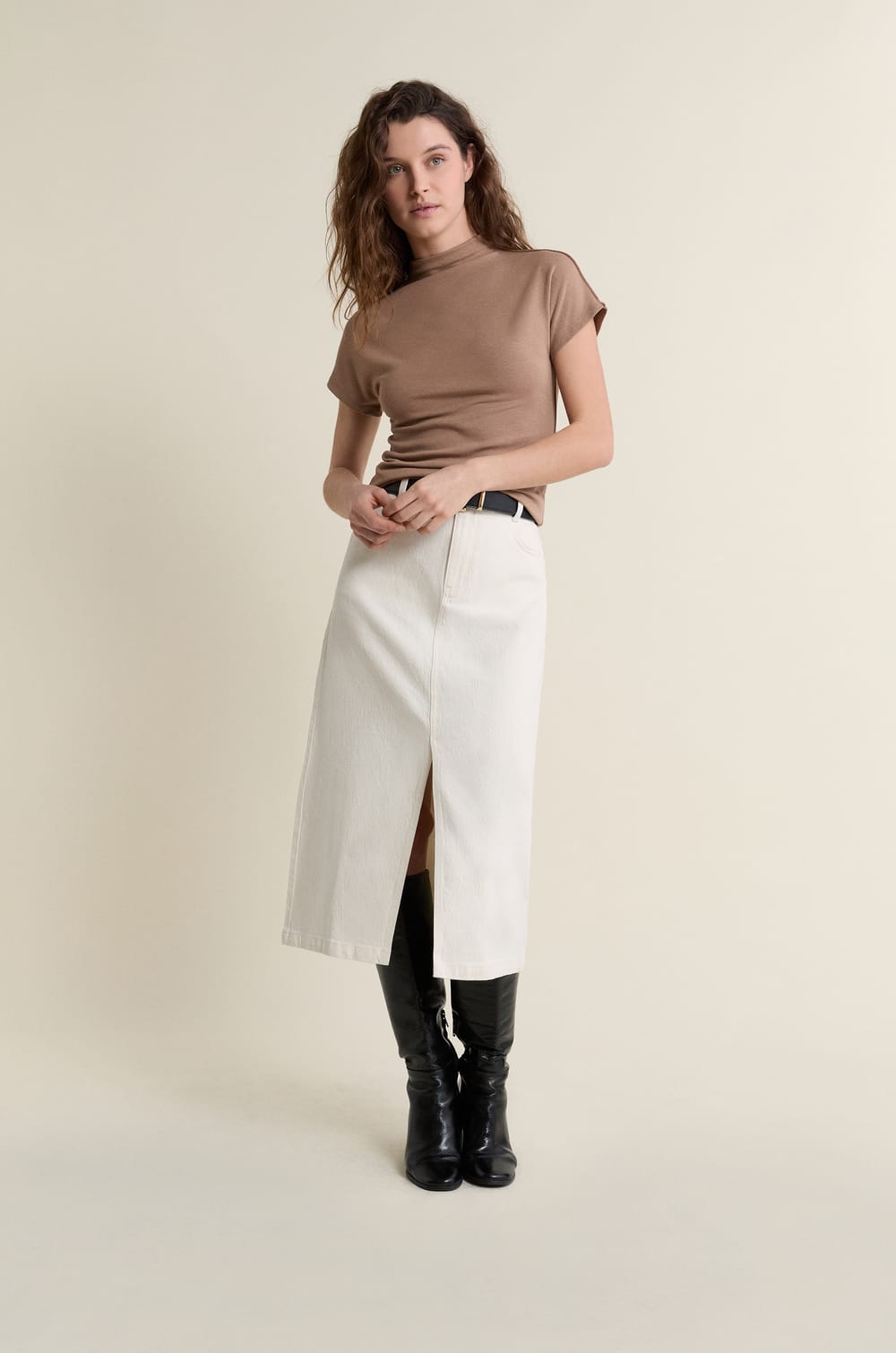 Jupe longue en jean;${refinementColor}