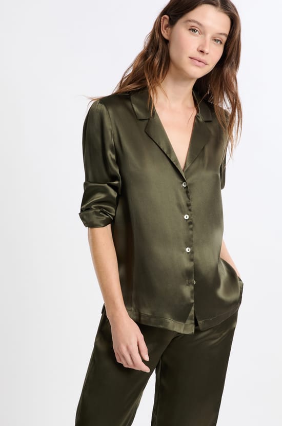 Chemise de pyjama manches longues en soie;${refinementColor}