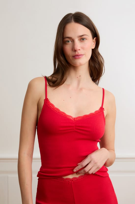 Caraco en pointelle en coton;${refinementColor}