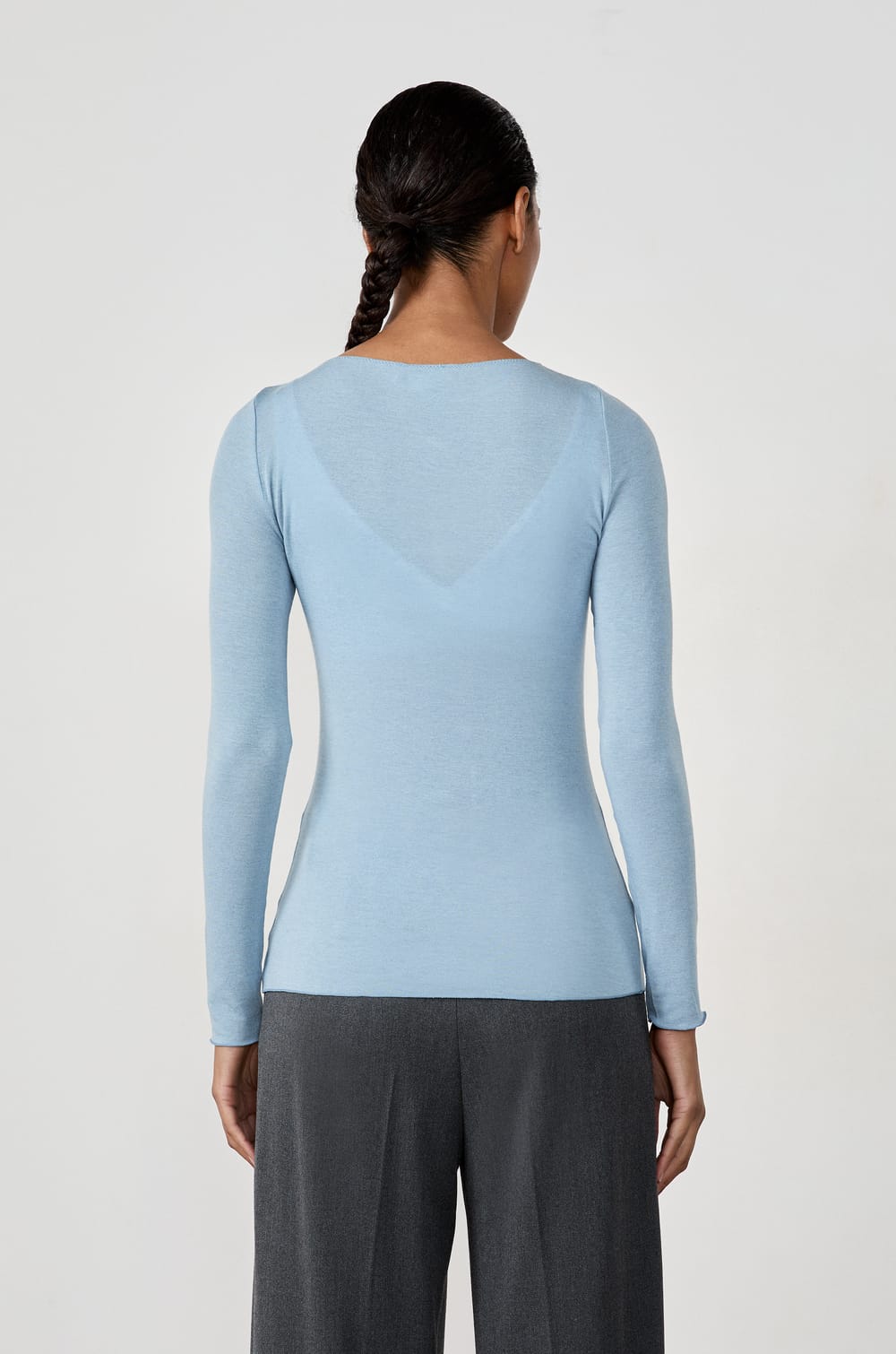 Long-sleeved boat neck T-shirt with cashmere;${refinementColor}