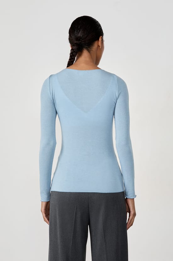 Long-sleeved boat neck T-shirt with cashmere;${refinementColor}