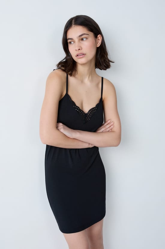Modal Lace Neckline Nightdress;${refinementColor}