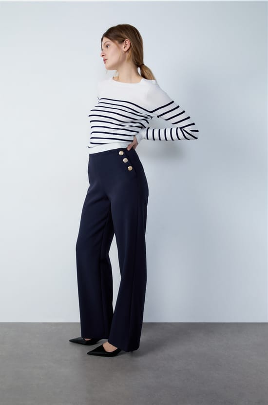 Wide Cut Trousers with Button Details;${refinementColor}