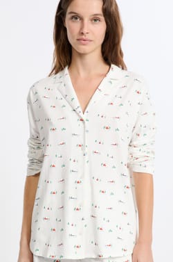 Patterned Cotton Pajama Shirt;${refinementColor}