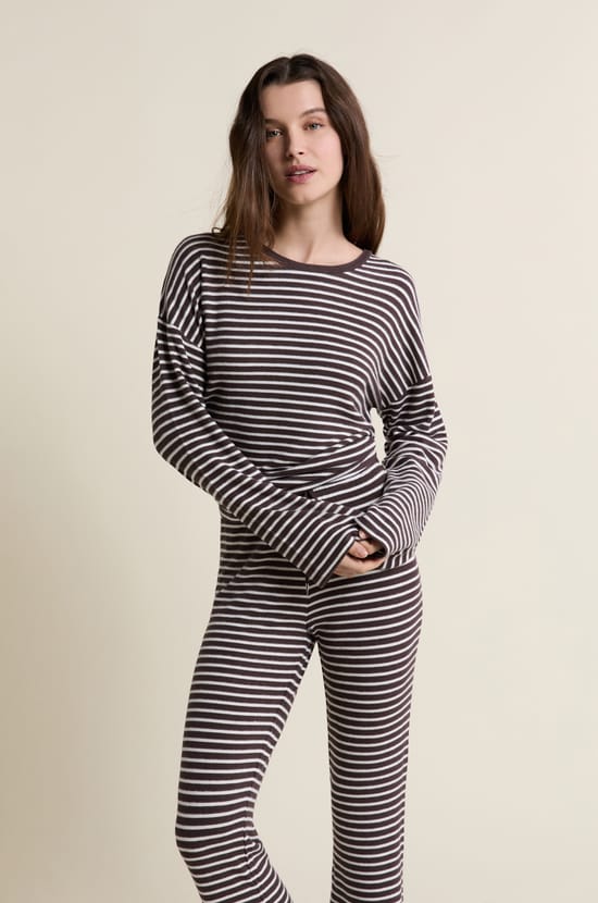 Striped Pajama Sweatshirt;${refinementColor}