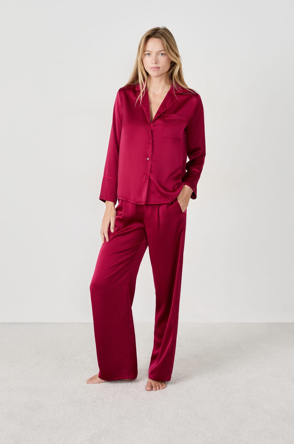 Satin pyjama shirt;${refinementColor}