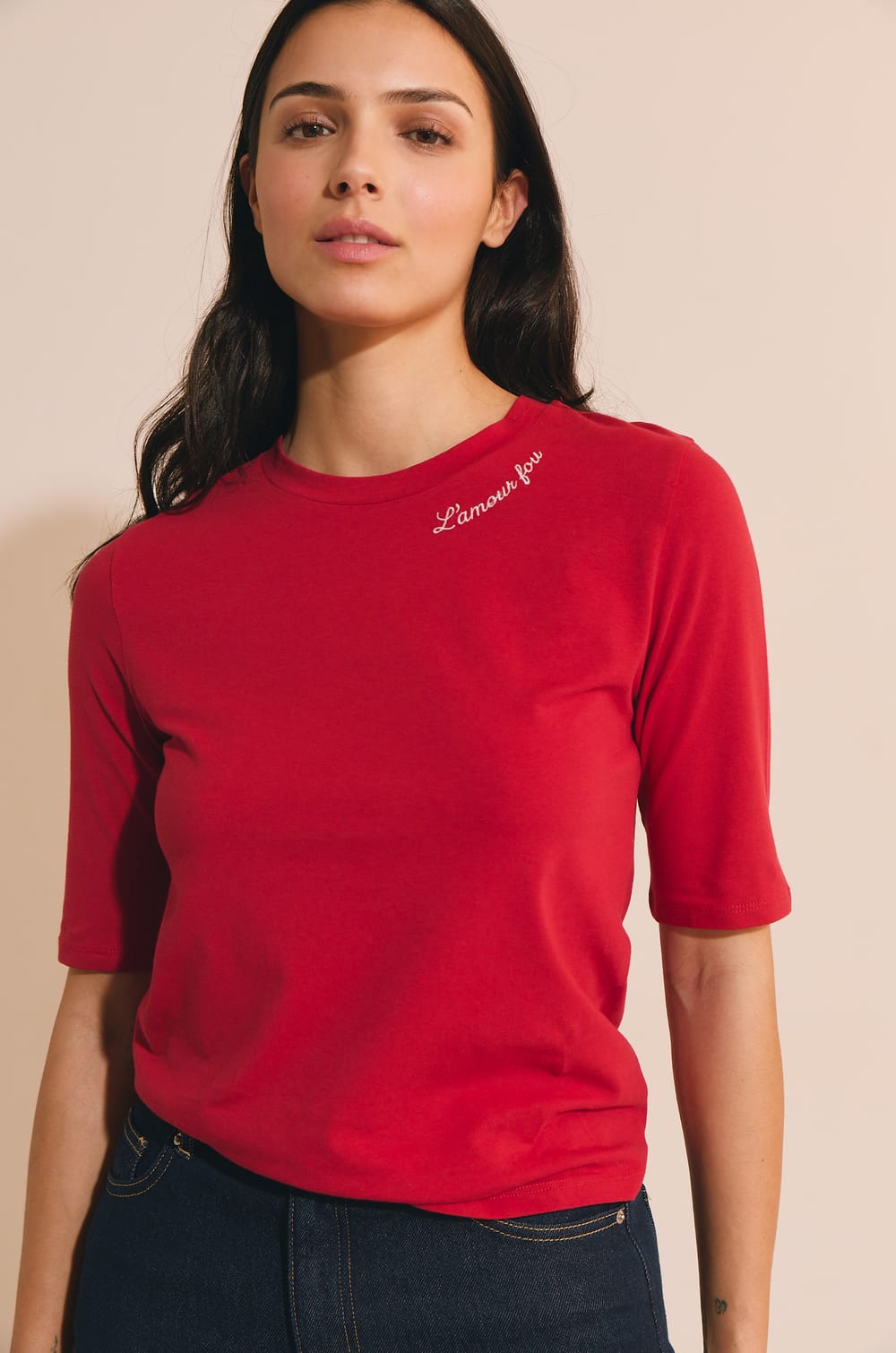 T-shirt manches courtes en coton avec &eacute;criture;${refinementColor}