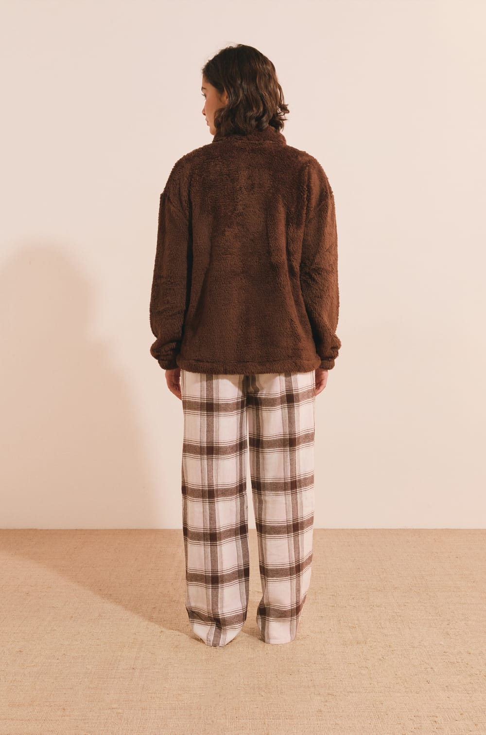 3-Piece Pajama Set with Checked Cotton Bottoms;${refinementColor}