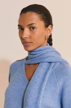 V-neck Sweater with Integrated Scarf;${refinementColor}