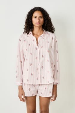 Cotton pyjama shirt with patterns;${refinementColor}