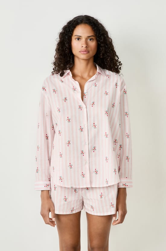 Cotton pyjama shirt with patterns;${refinementColor}