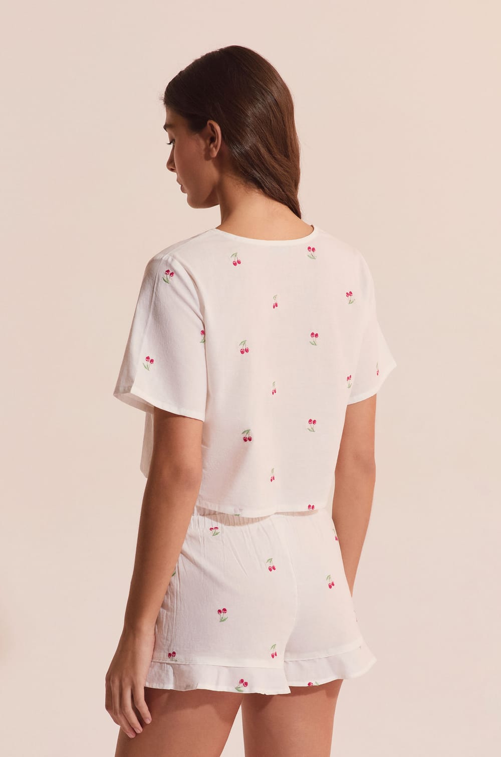 Top de pyjama en coton &agrave; motifs cerises;${refinementColor}