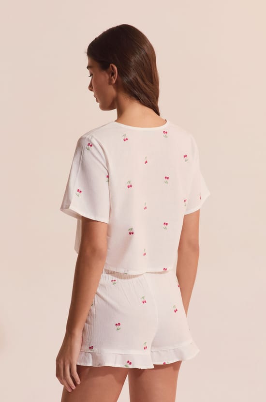 Top de pyjama en coton &agrave; motifs cerises;${refinementColor}