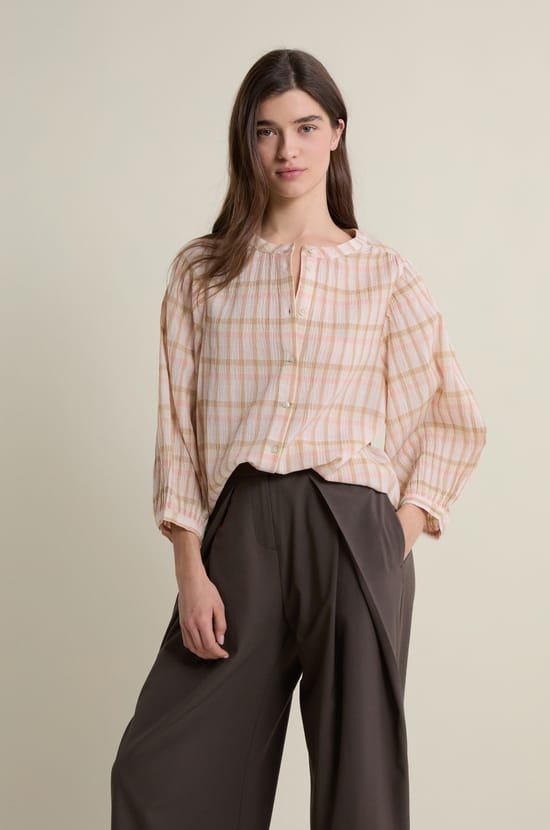 Blouse &agrave; carreaux en coton;${refinementColor}