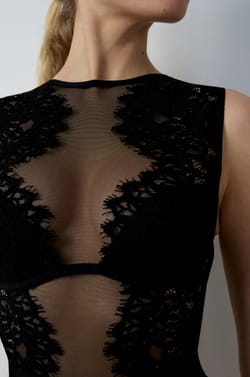 Lightly Lined Bodysuit With Tulle And Lace;${refinementColor}