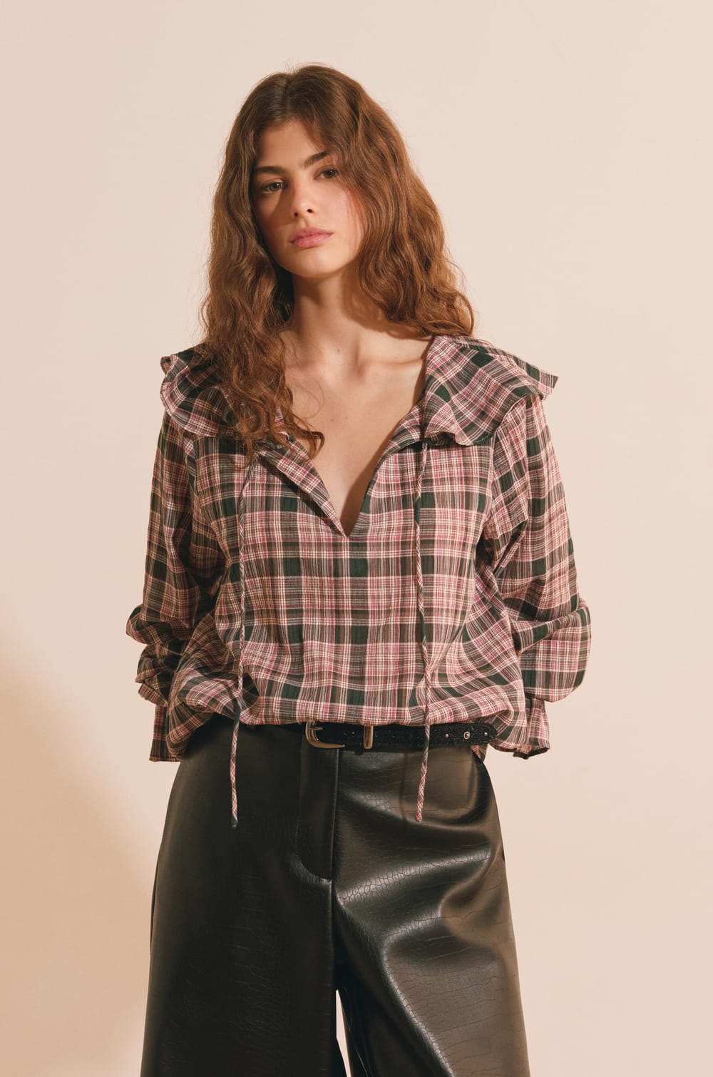Blouse en coton &agrave; carreaux;${refinementColor}