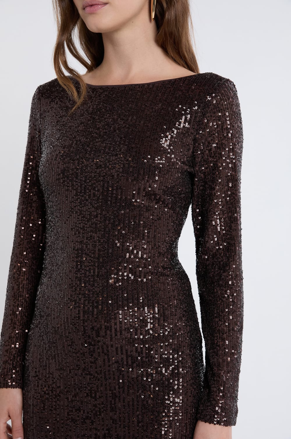 Long-sleeved sequin dress;${refinementColor}