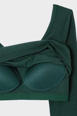 Long-sleeved round neck t-shirt with integrated bra;${refinementColor}