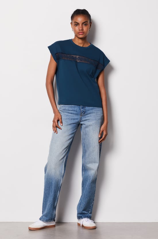 Pull à manches courtes bleu femme Pull à manches courtes bleu femme