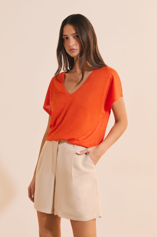 T-shirt manches courtes col V;${refinementColor}
