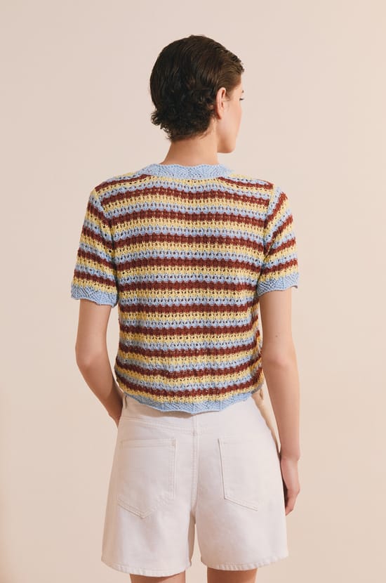 Cardigan manches courtes ouvert sur le devant;${refinementColor}