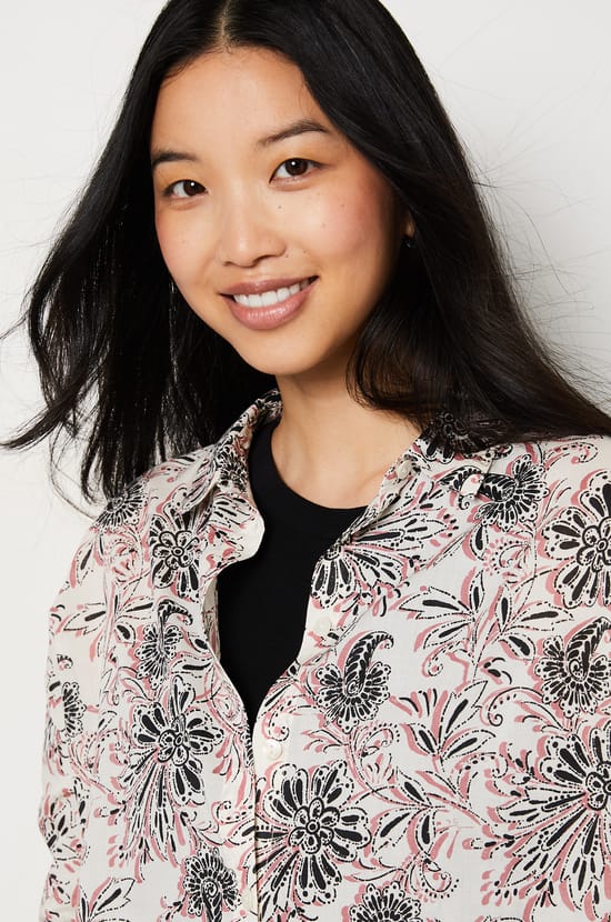 Floral Long-Sleeved Cotton Shirt;${refinementColor}