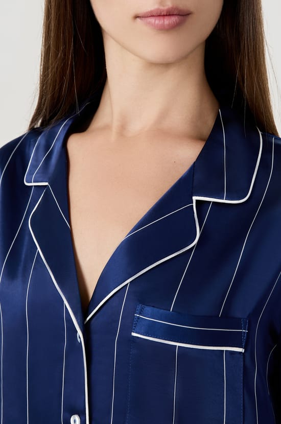 Striped satin pyjama shirt;${refinementColor}
